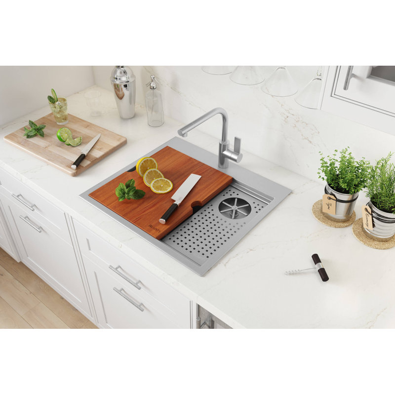 Ruvati Glass Rinser and Sink Combo Workstation for Wet Bar Bottle Washer Drop in Topmount, 10" H x 20" W x 22" L