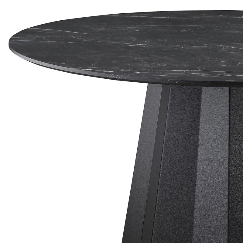 Table de salle à manger ronde avec plateau en faux marbre de 48 po - noir