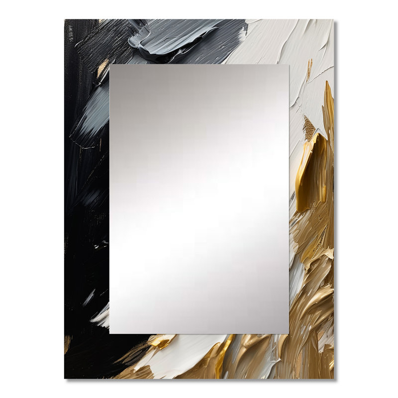 Golden Wave Reflections V - Abstract Large Mirror, Modern Decorative Wall Mirror, Printed Metal Art, 32" x 24"