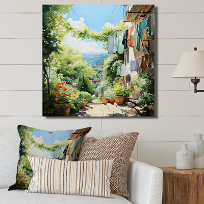 Farmhouse Canvas Wall Art, Laundry Day Rustic Scene Print - Laundry Day In Province I