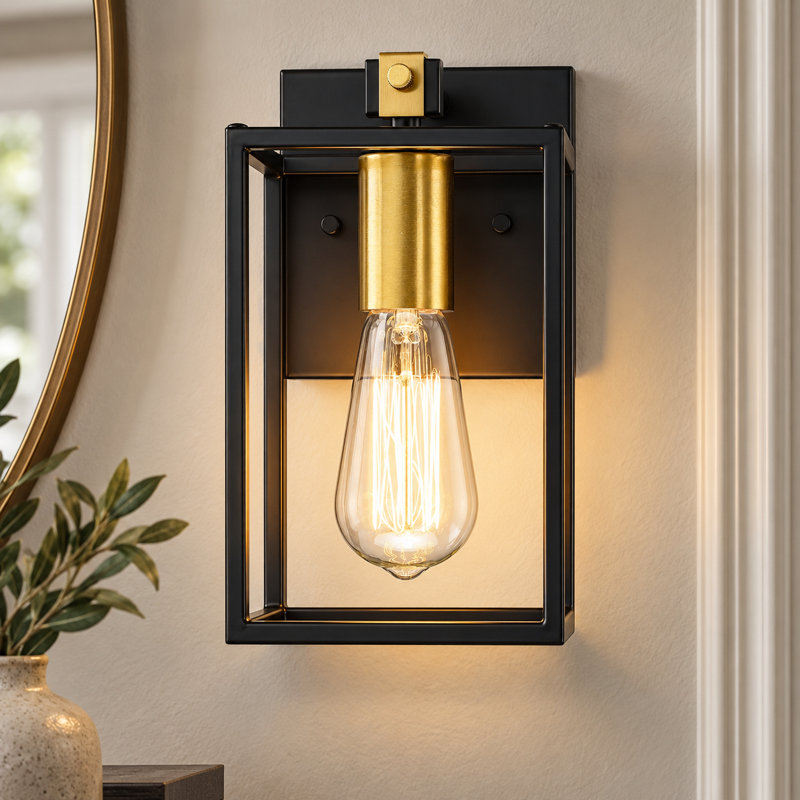 5.12" Industrial Vanity Light,matte Black & Antique Brass Bathroom Wall Sconce,glass-free Damp Rated,for Bathroom Kitchen Living Room