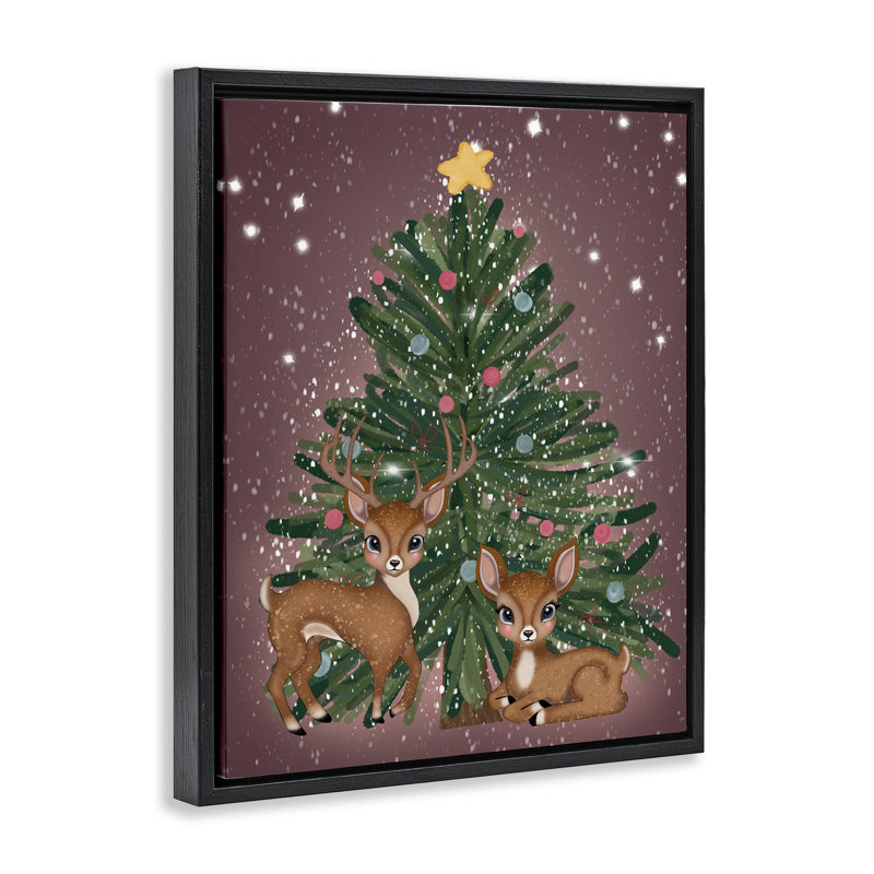Cadre flottant Christmas Tree Fun Deer, design par Drew McInerney, H 31 po x l 25 po, Cadre flottant noir de jais