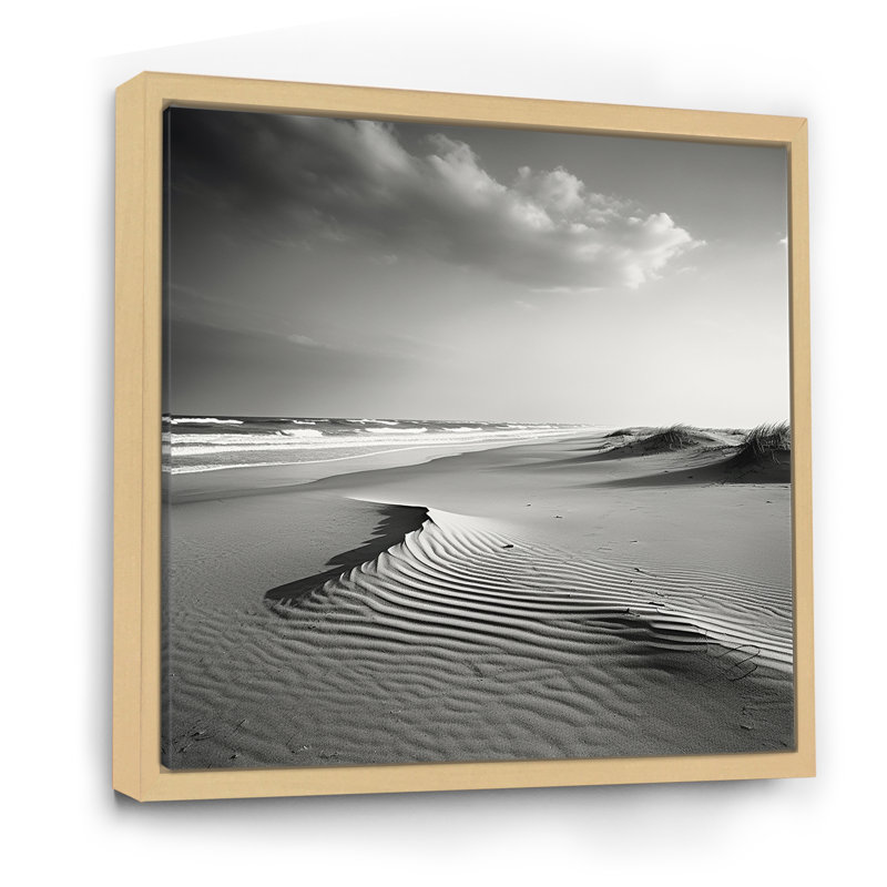 «Black and White Dunes Photo II - Beach and Ocean», reproduction sur toile, Cadre flottant naturel