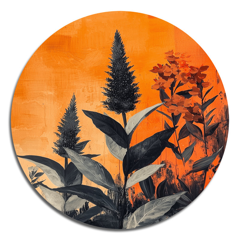 The Fiery Expressionism Tropical Forest II - Plantes, art mural rond en métal, H 16 po x l 16 po