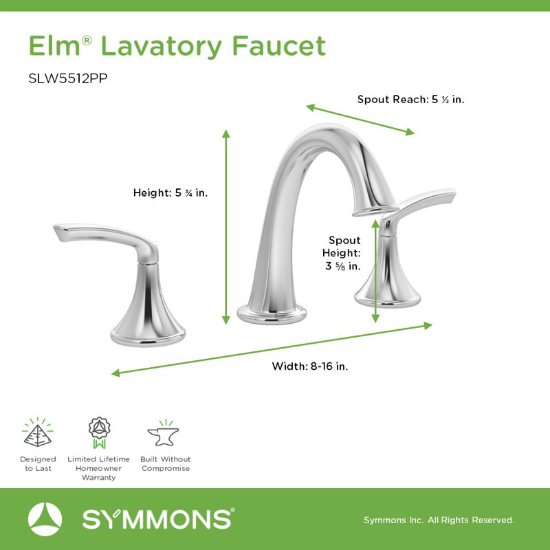 Elm Widespread Faucet with Push Pop Drain, Polished Chrome
