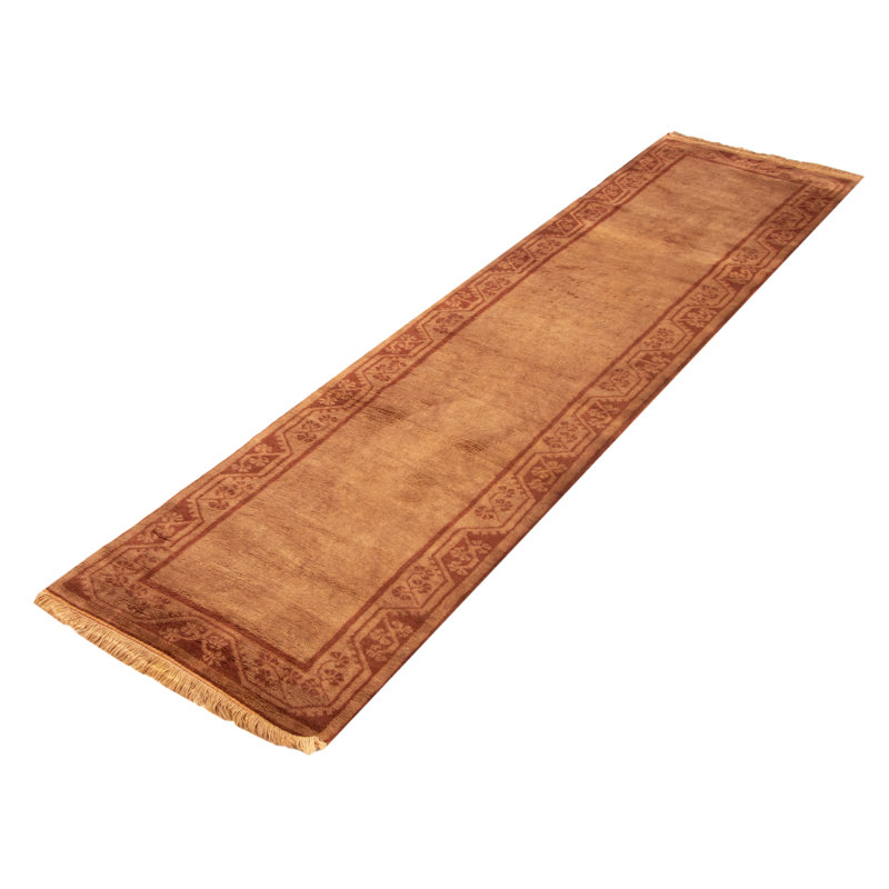 Tapis brun transitionnel noué à la main de conception unique 2 pi 10 po x 11 pi 4 po