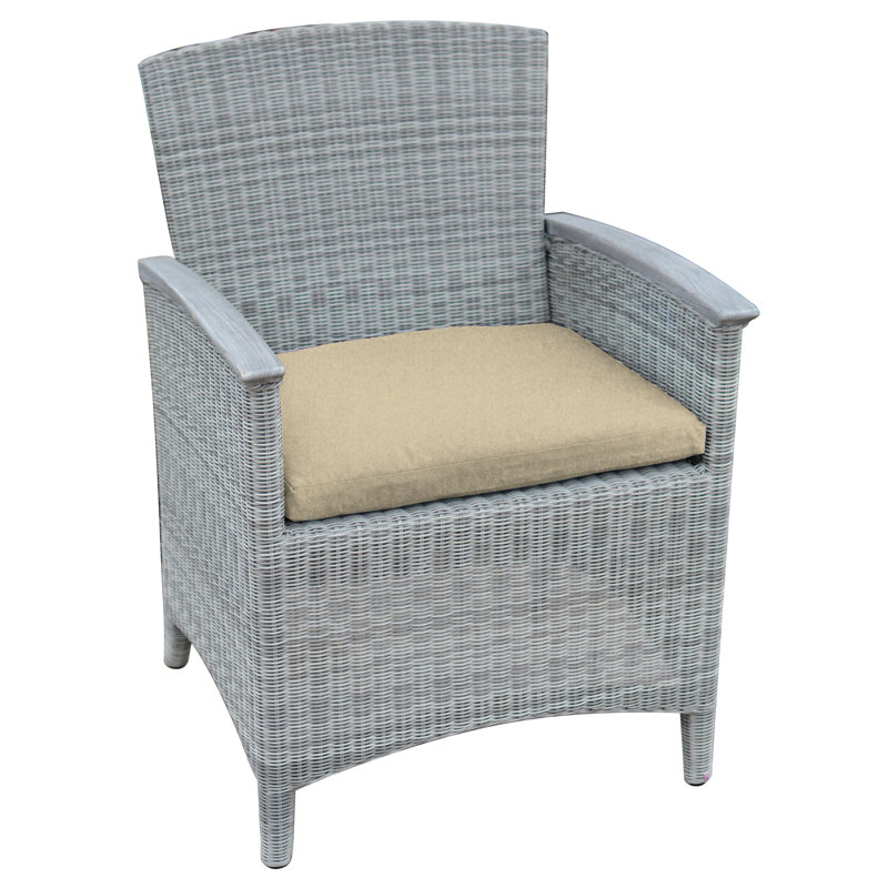 Bella Wicker Outdoor Dining Armchair, Spectrum Sand Sunbrella® Plainweave, Gray