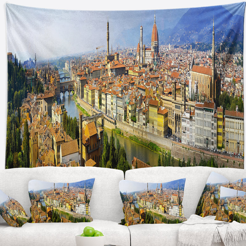 Tapisserie avec paysage urbain de Florence, H 32 po x l 39 po