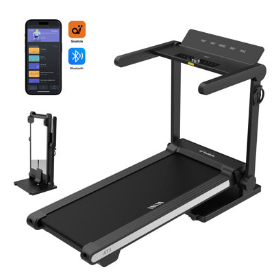 Snailcle AT3 Space-Saving Upright Folding Treadmill With Mirror Backboard — Vertical One-Touch Auto Fold For Stretch/Storage, 2.5HP, 51X19 In Deck, 265Lb, Wireless Charger, Bluetooth App