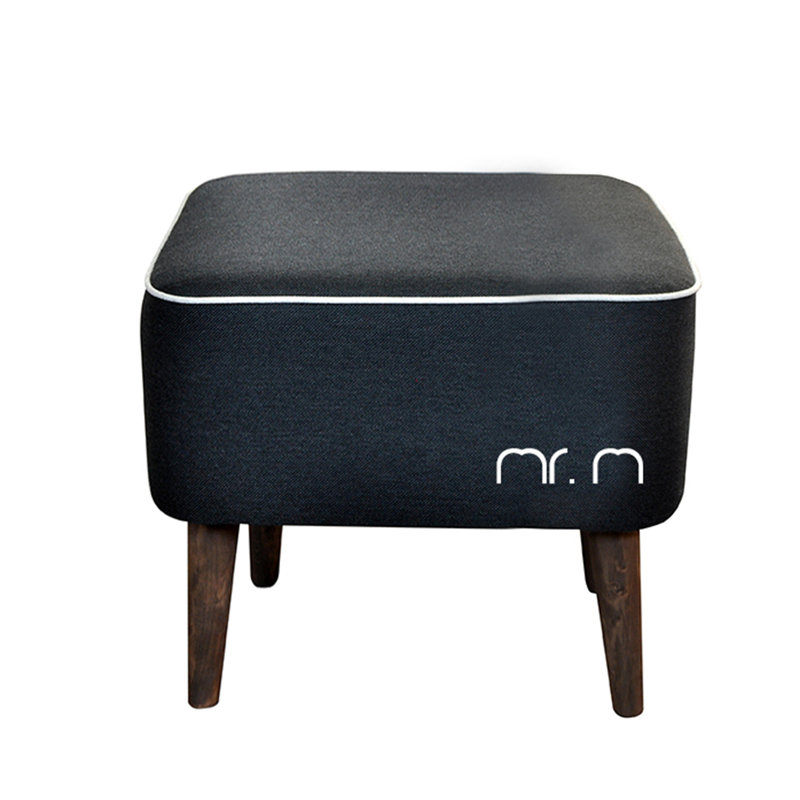 Mr.M 40cm Wide Square Footstool Ottoman, Black/Cream