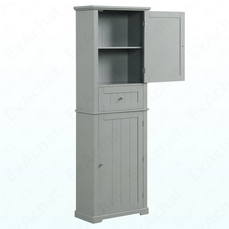 Tall Bathroom Storage Cabinet, Freestanding Storage Cabinet With Drawer And Adjustable Shelf, MDF Board With Painted Finish, Grey