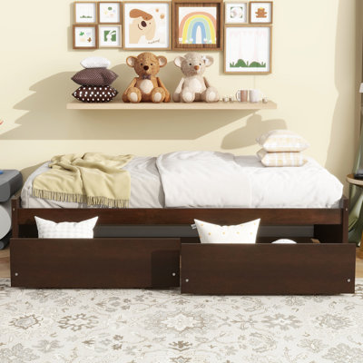 Twin Bed With Drawers, Rubber Wood Construction, Minimalist Design Principle, Space - Saving Drawer Solution, Supportive Sleep Structure Solid 2 Color, Modern Approach, Drawers Wheels For Smooth
