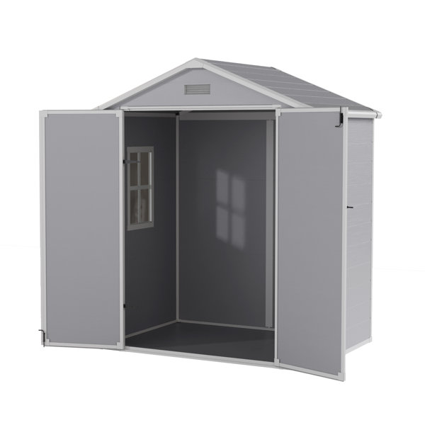Dextrus 8x10ft Outdoor Resin Storage Shed With Floor, 544 Cuft Garden Shed With Lockable Door Windows Vents Plastic Tool Storage Waterproof