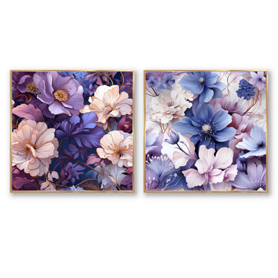 Wonderland Purple Flowers I - Floral Square Collage Set Of 2