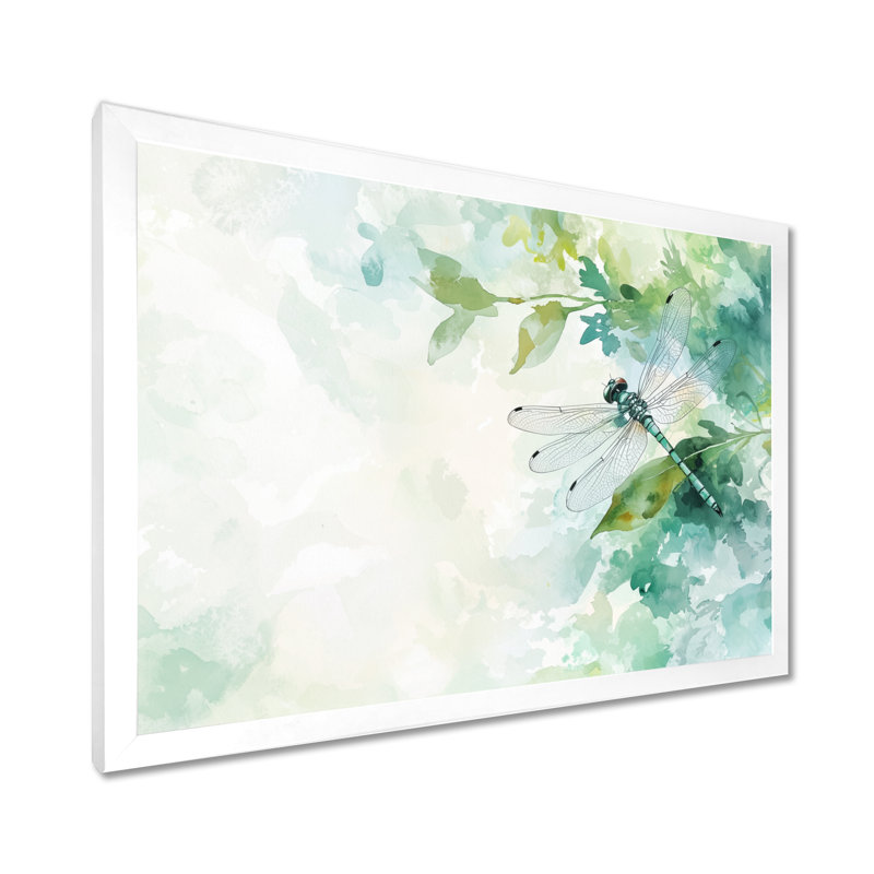 Libellule sur une feuille - impression murale libellule, H 24 po x l 32 po, Reproduction encadrée d'une seule photo sans pass