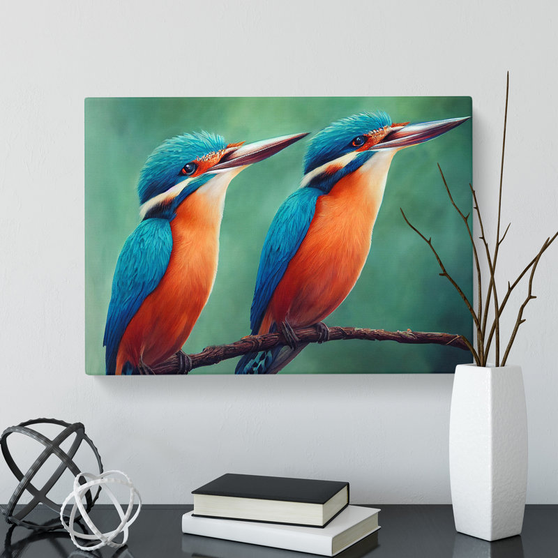 Eye Catching Kingfisher Birds - Wrapped Canvas, 40cm H x 60cm W x 3cm D