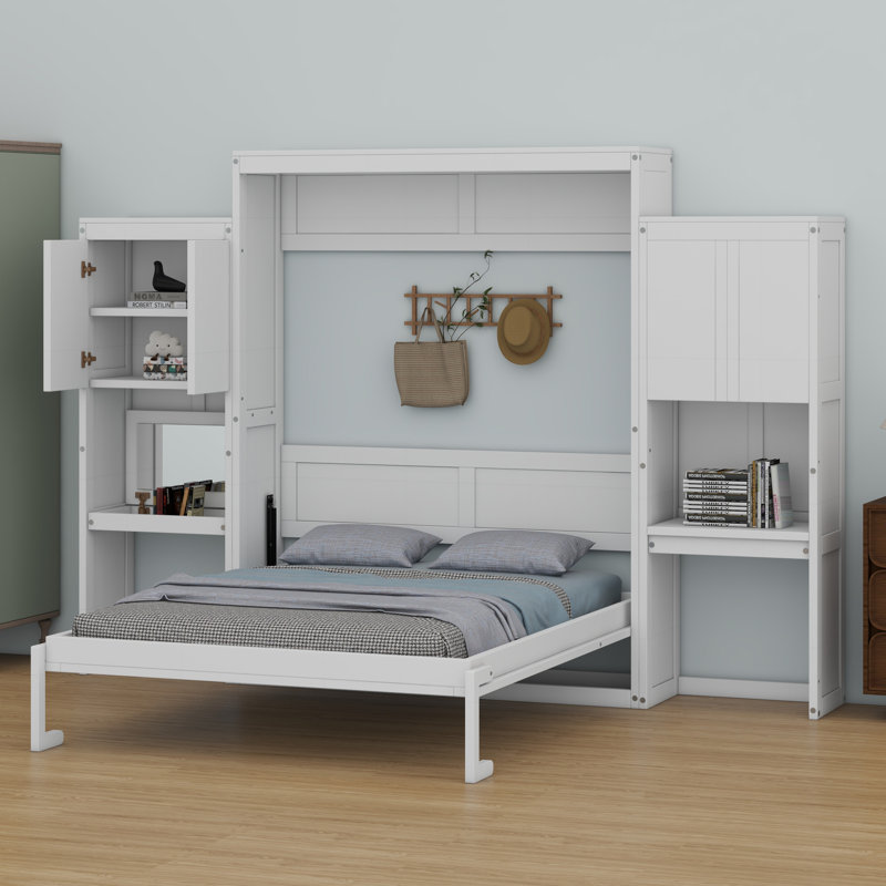 Lit escamotable avec bureau, coiffeuse et armoires Murphy, blanc
