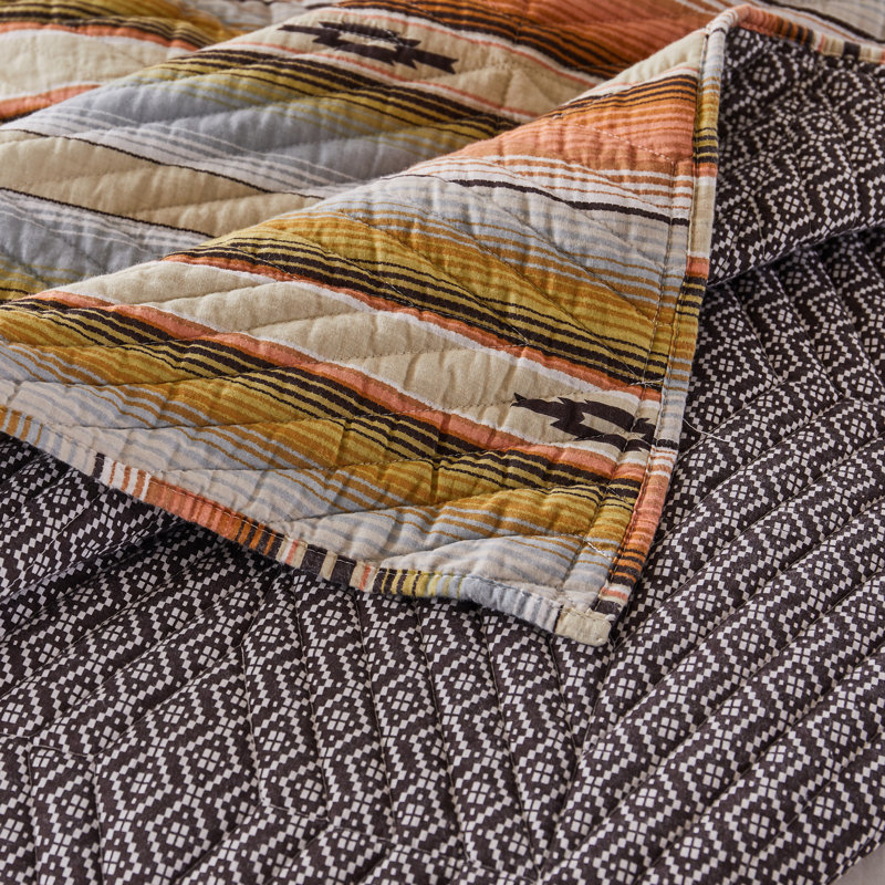 Twin Brown Microfiber Reversible Southwestern Quilt Set