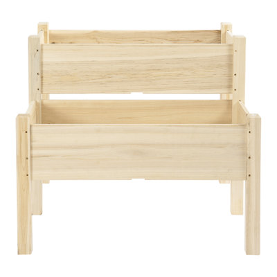 2 Elevated Planter Box 34"X34"X28", Wood For Backyard, Plant Veggies, Herbs, Flowers, Natural Look, To Keep Plants , Drain Raised Beauty, Protection, Management