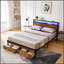 Base de lit plateforme moderne en métal avec tête de lit en bois, pied de lit, station de charge USB et éclairage DEL-1072695209