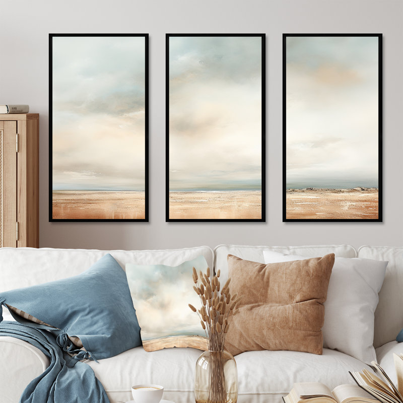 «Beige tempête pré», ensemble d'art sur toile, Cadre flottant noir, H 40 po x l 60 po x P 1 po