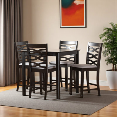 Rowanwood 5-Piece Fabric Upholstered Brown Finish Pub Set, 35.83" H X 35.28" W X 35.28" D 