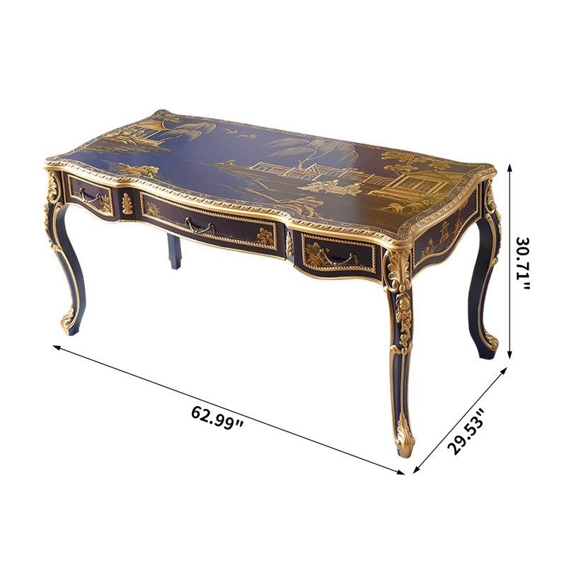Solid Wood Hand-Painted Desk with 3 Drawers