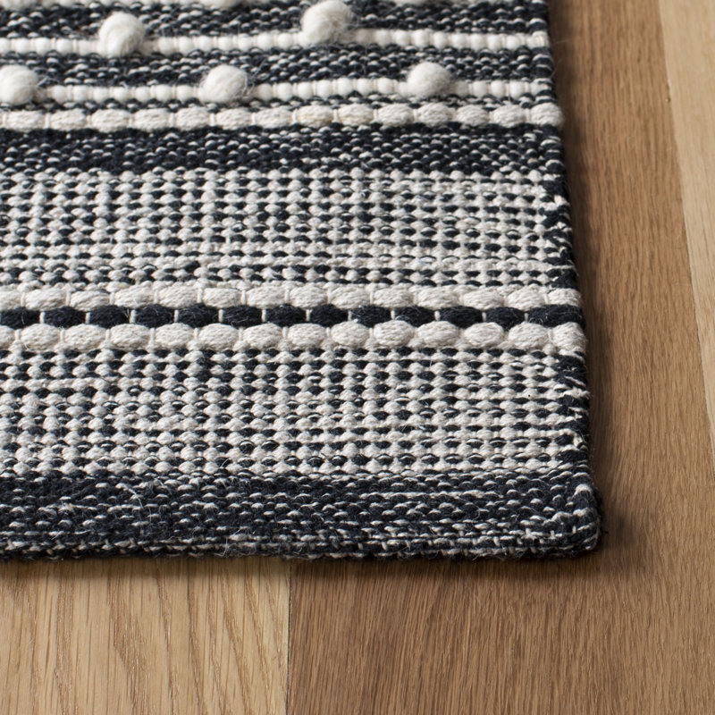 Hartwig Striped Handwoven Cotton Black/Ivory Area Rug, Rectangle 3' x 5'