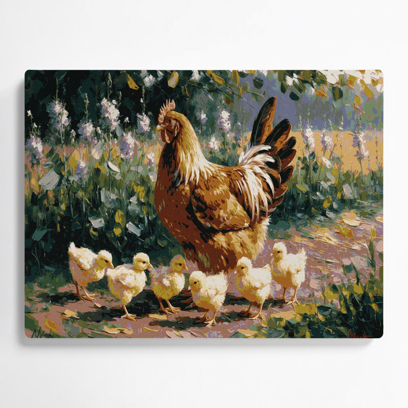 «Farm Hens with Chicks», art mural en métal brun, H 20 po x l 30 po