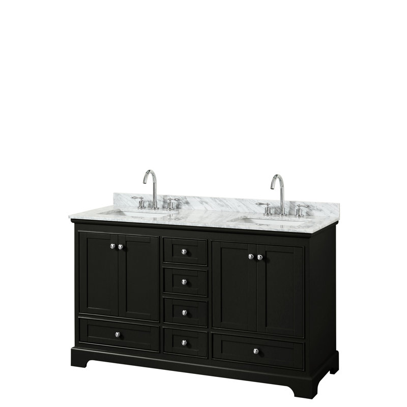 Deborah 60'' Double Bathroom Vanity with Marble Top, Dark Espresso, Polished Chrome