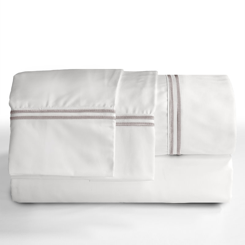 Wheat Embroidered Cotton Blend Percale Full Sheet Set