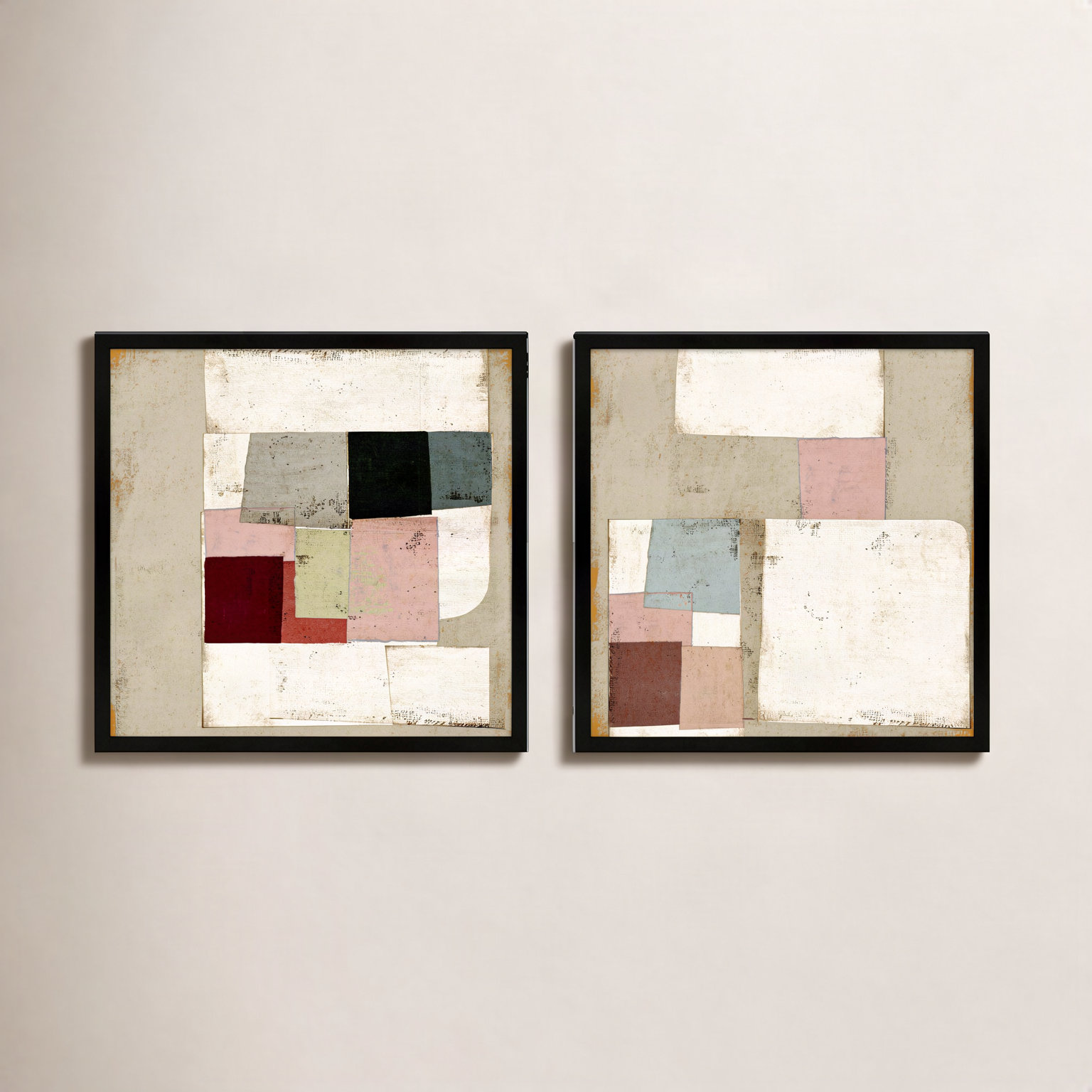 Patchwork 1 & 2, Set of 2 by Marco Marella for Studio M - Framed Wall Art, 36" H x 36" W, Canvas, White