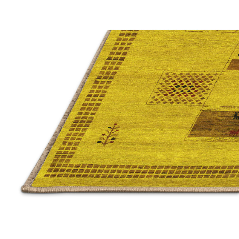 Tapis contemporains jaunes lavables à la machine 599, Rectangle 2 pi x 3 pi