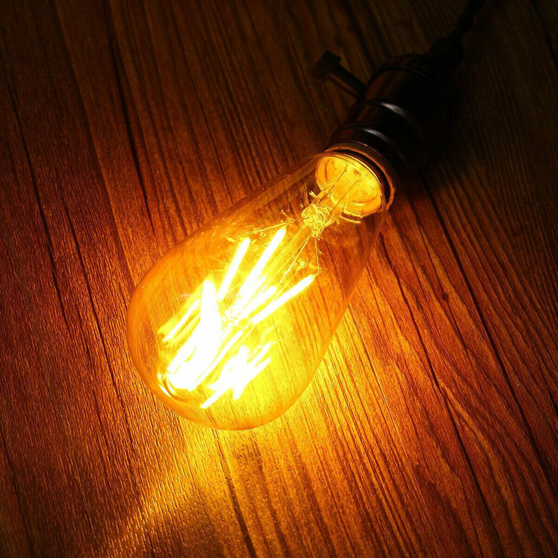 LED Edison Bulb, Vintage Light Bulb, E27 2700K Warm White ST64 LED Bulbs, Led Filament Bulbs, Dimmable Antique Style Retro Amber Glass Screw Lamp 220V