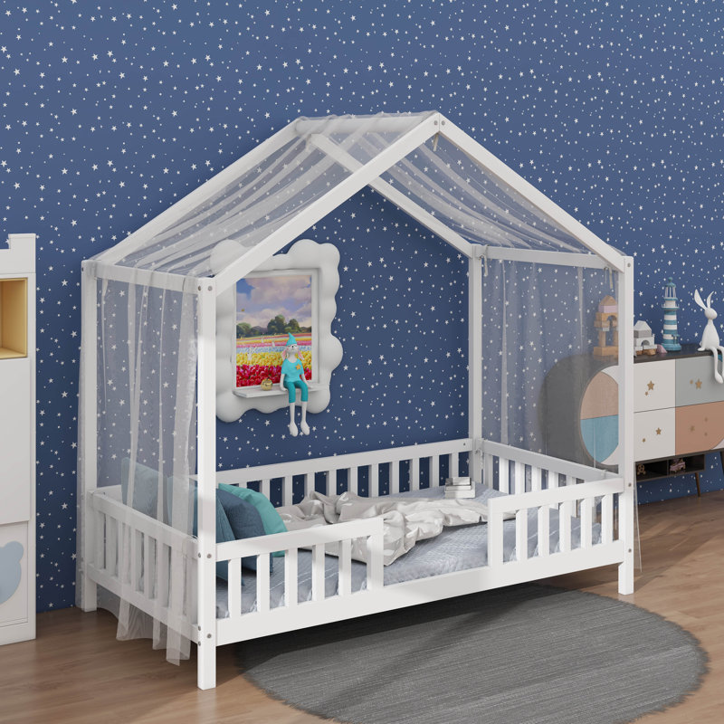 Structure de lit simple avec rampes hautes, Blanc