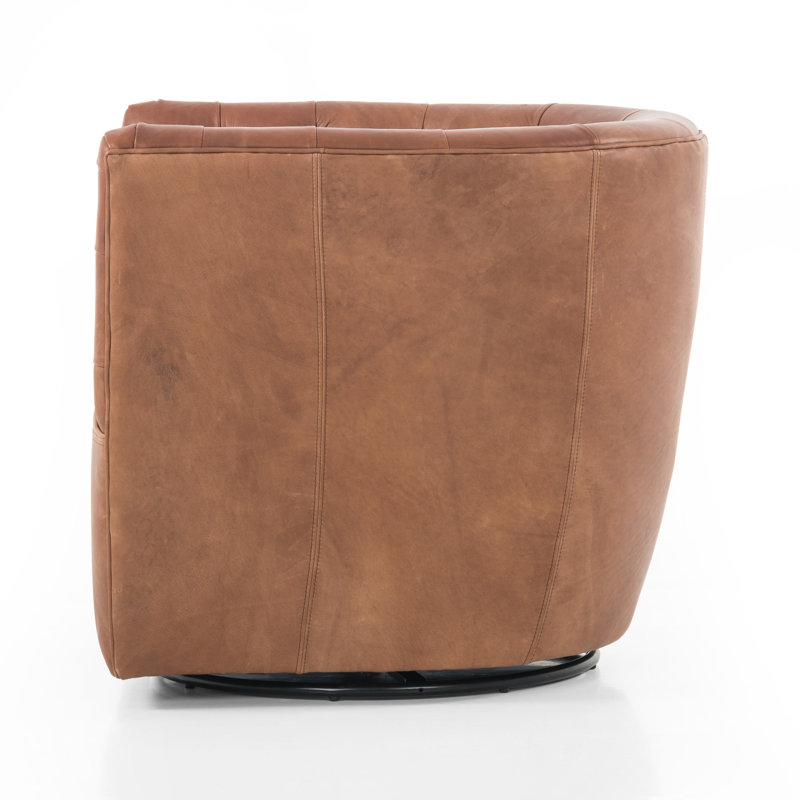 Hanover Swivel Tufted Barrel Chair, Heirloom Sienna Genuine Leather