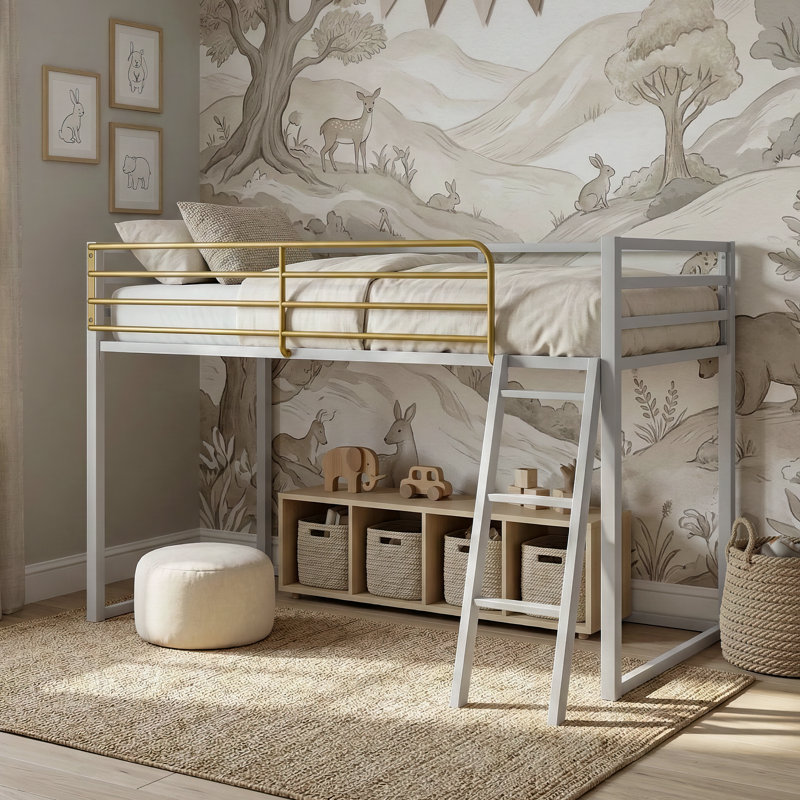 Audreena Twin Metal Platform Loft Bed, Dove Gray