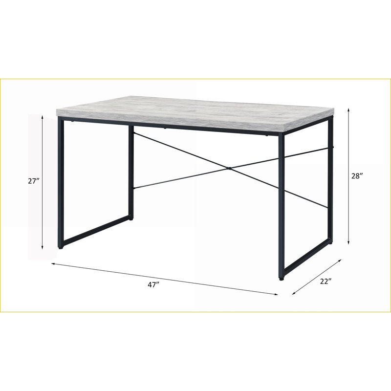 Bureaux, Bureau rectangulaire industriel | Plateau en faux béton | Base de traîneau en métal | Blanc antique Noir | Métal, bois synthétique