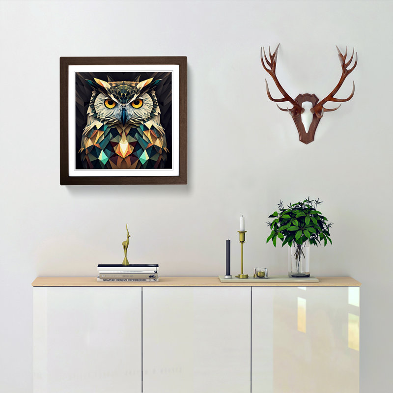 Owl Geometric - Framed Print, Walnut