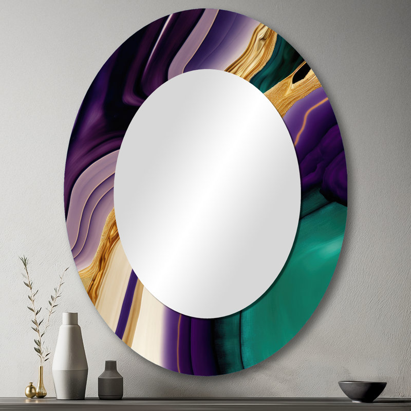Miroir mural mauve, vert et doré, 43 po x 33 po