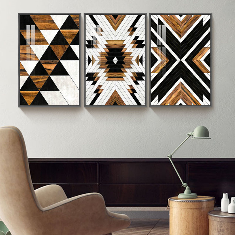 Ensemble de 3 impressions sur toile encadrées, Encadrement brun, L 24,6 po x H 48,5 po