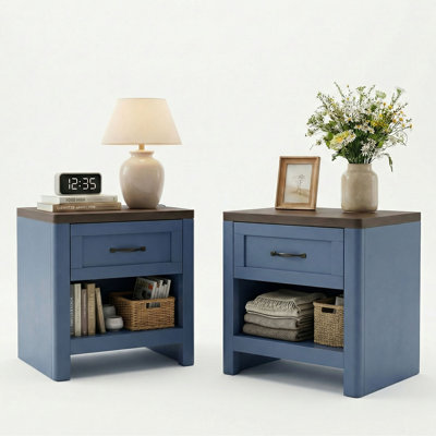 Rustic 2-Piece Nightstand Set with Single Drawer