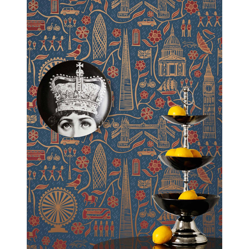 London Town Wallpaper | Traditional / Roll - 27" x 30', Royal