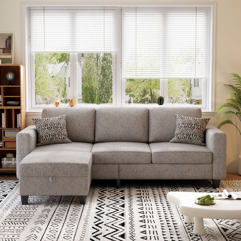 78'' Upholstered Sofa Couch With Movable Ottoman, Brown