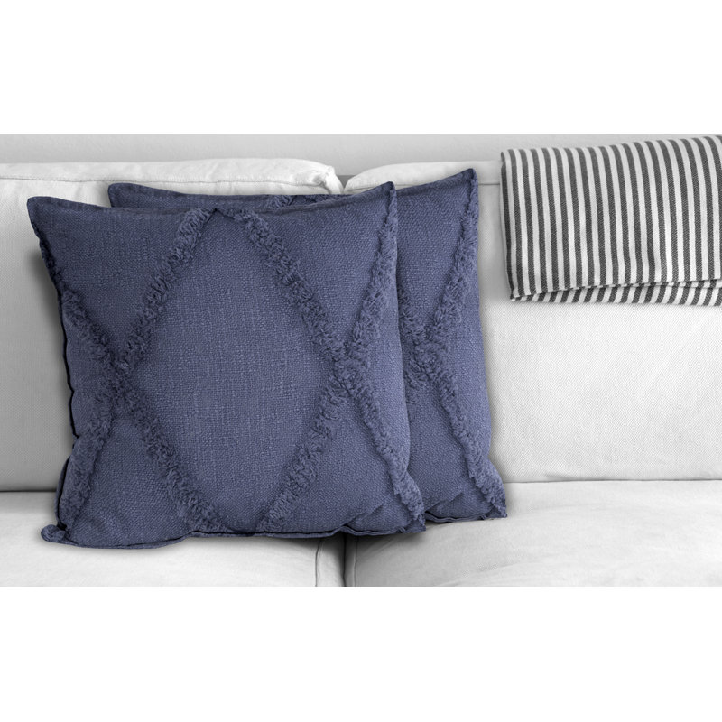  Square_Ox Bay Hand Woven Diamond Cotton Pillow, Denim Blue, 18" H x 18" W, Polyester