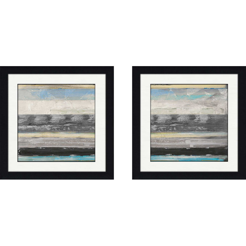 «Stratis I», ensemble de 2 reproductions de peintures à l'acrylique encadrées, H 16,5 po x l 33 po x P 1 po, Blanc mat