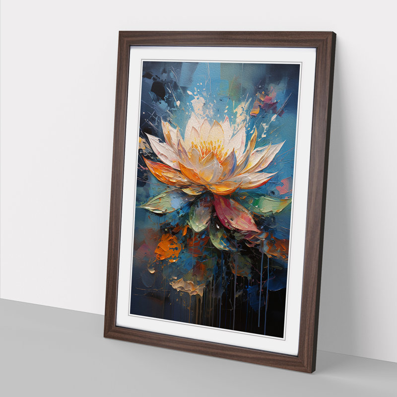 Lotus Flower Action No.4 - Single Picture Frame Print on Wood, Walnut, 64cm H x 46cm W x 2cm D