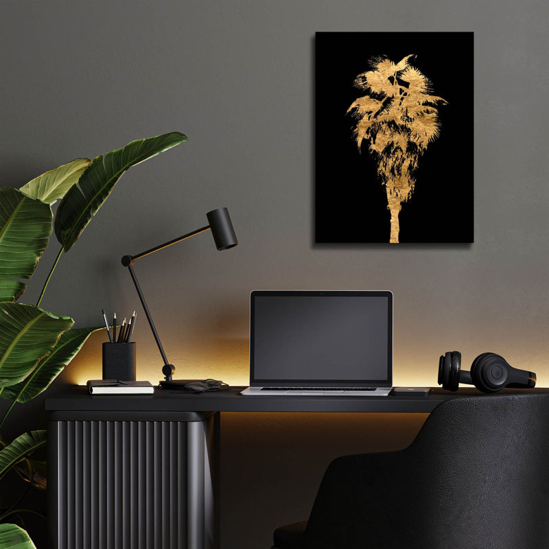  «Golden Palm Tree 1» par Alonzo Saunders, art mural en verre, 12 po x 16 po