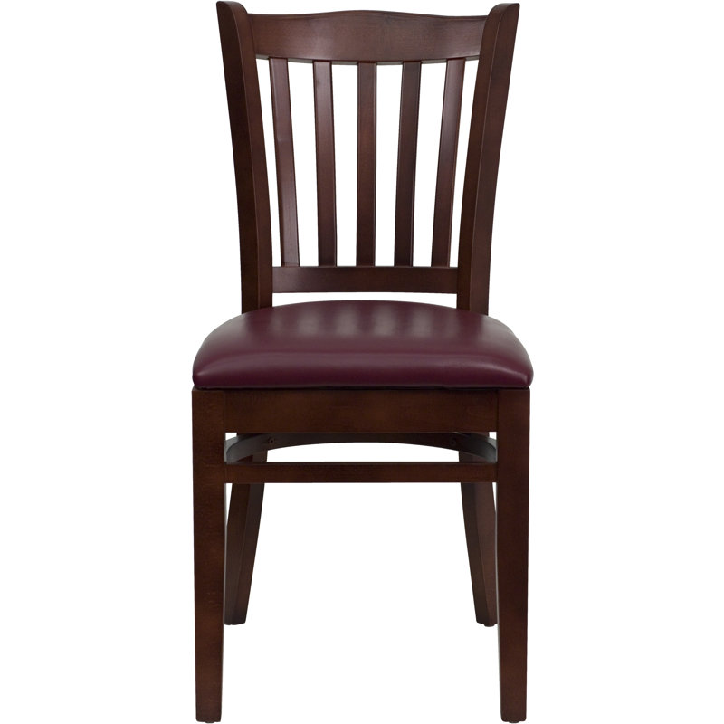 Orlison Vertical Slat Back Wooden Restaurant Chair, Vinyl Burgundy, Mahogany