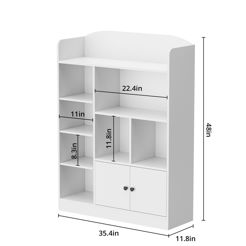 Cube Bookshelf, Modern Bookcase With 7 Cubbies And 2 Cabinets, Freestanding Book Storage Shelves For Bedroom, Playroom, Hallway